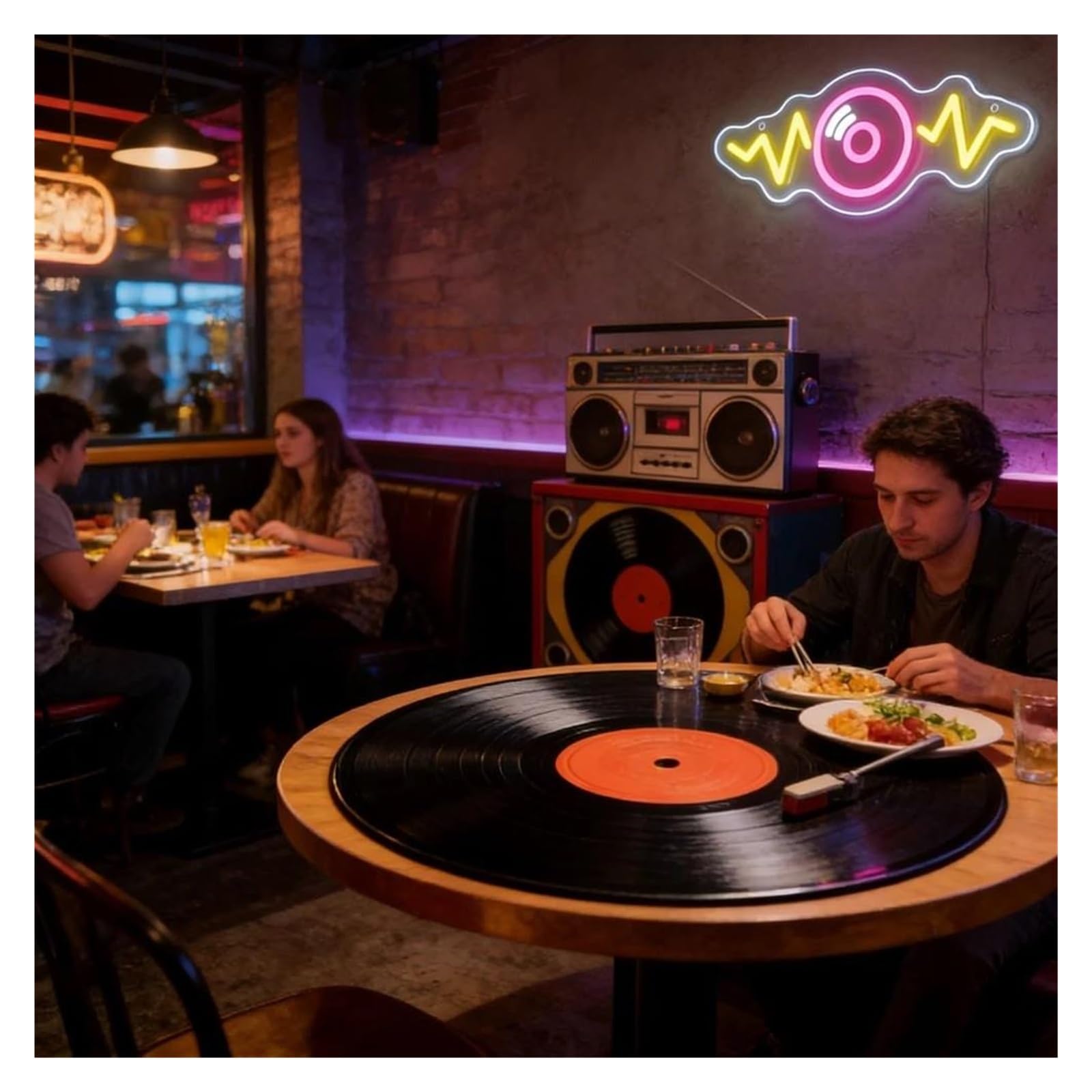 Luci al Neon Da Parete Music Wave Record Insegna Al Neon Per Negozio Di Dischi DJ Booth Retro Lounge Music Room KTV Bar Decorazione Della Parete 7.95x12.01inch