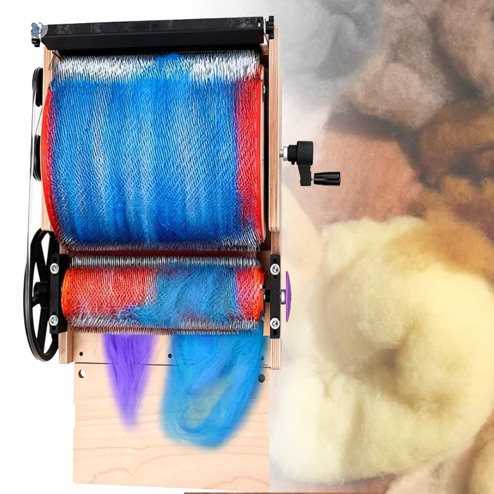 ZyKnaurral Wool Carding Machine, Hand Crank Drum Carder, Fast Color Mixing, Fibre Blending, Spinnings, Wool Combing, Dual Rollers for DIY Felting Animals 14cm