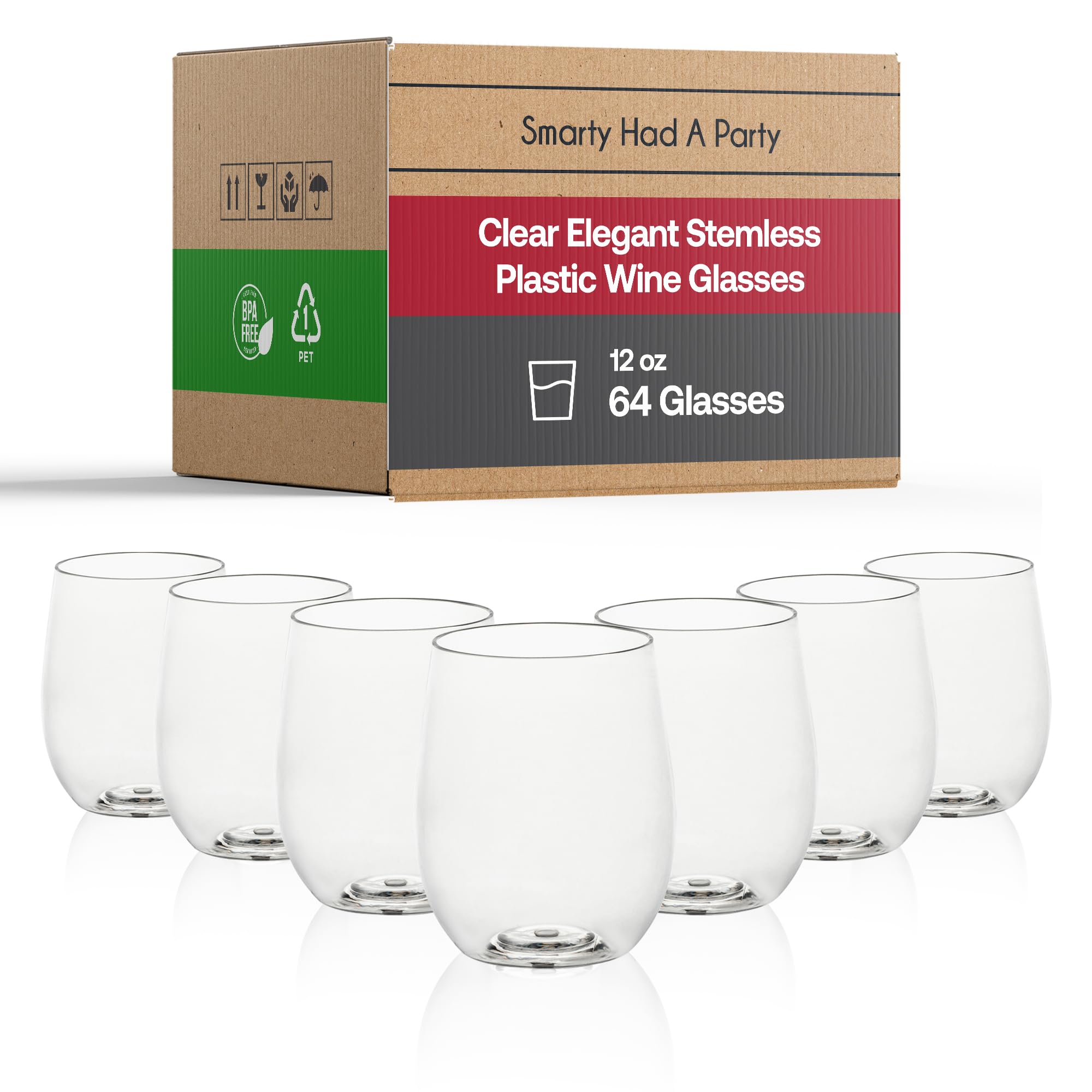 Amazon.com: Smarty Had A Party 12 oz Plastic Stemless Wine Glasses