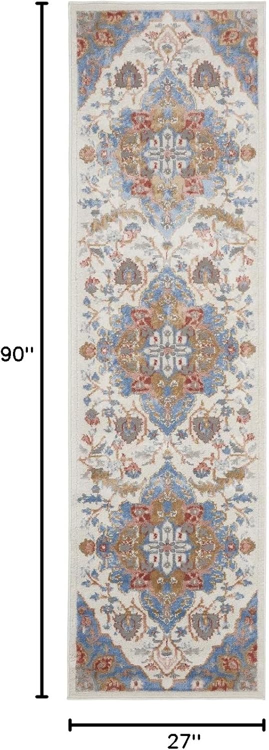 Nourison Home Elation Ivory Blue 2'3" x 7'6" Area Rug - Easy Clean, Non Shedding, Bed Room, Living Room, Dining Room, Kitchen (8' Runner)