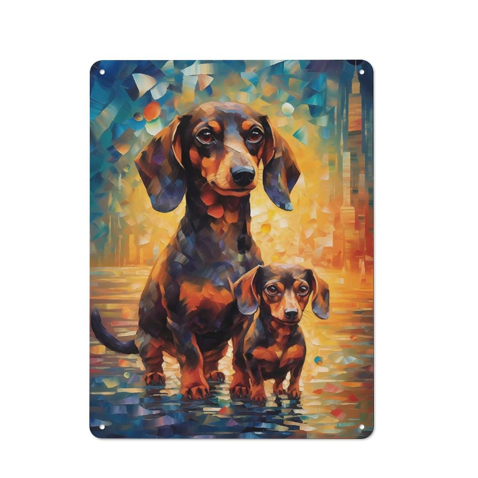 Junmoney Dachshund Color Retro-Style Tin Sign 40X30cm For Home Bar Wall, With Clear Retro Wall Decor Character