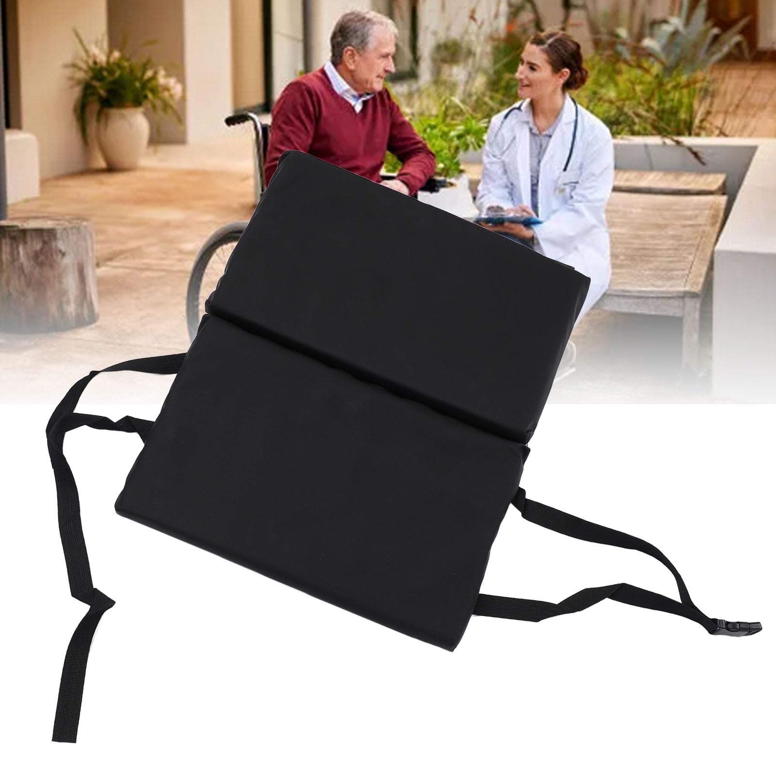 Extensor de Reposapiés para Silla de Ruedas, Cojín Elevador con Soporte para Pantorrillas para Paseos en Casa, Reposapiernas de Cuero PU Negro para Silla de Ruedas, 16 X 20 X 1