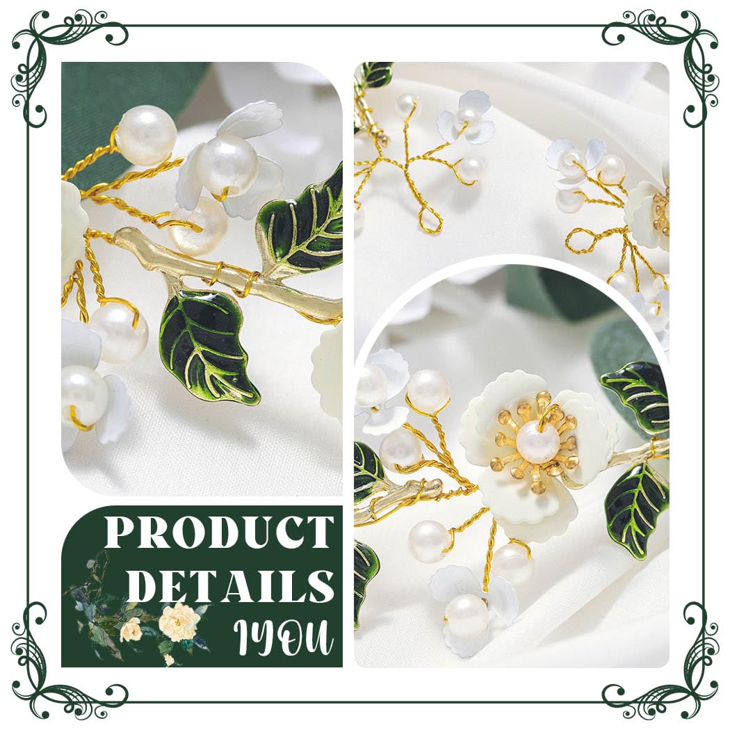 IYOU Bridal Wedding Hair Vines Gold Flower Headband Leaf Pearl Headpiece Bridesmaid Bride Hair Accessories for Women - Image 3
