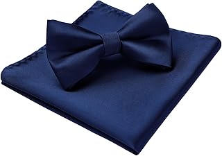 Bow Ties for Men Solid Color Pre-Tie Bow Tie and Pocket Square Set Classic Formal Tuxedo Bowties for Wedding Party