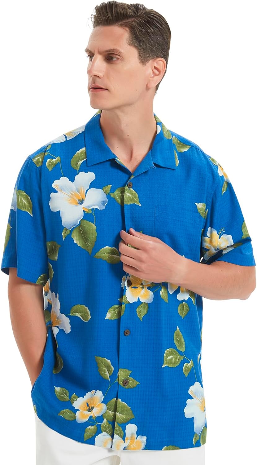 Men's Hawaiian Floral Shirts Silk Short Sleeve Button Down Casual Tropical Beach Holiday Shirts - Image 3