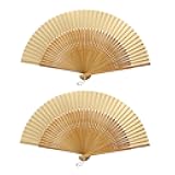 FoDau770 Classical Folding Fans, 2 Pieces Bamboo Handheld Fans, Ivory Silk Hand Fan with Tassel for Cosplay, Dancing, Decoration, Party