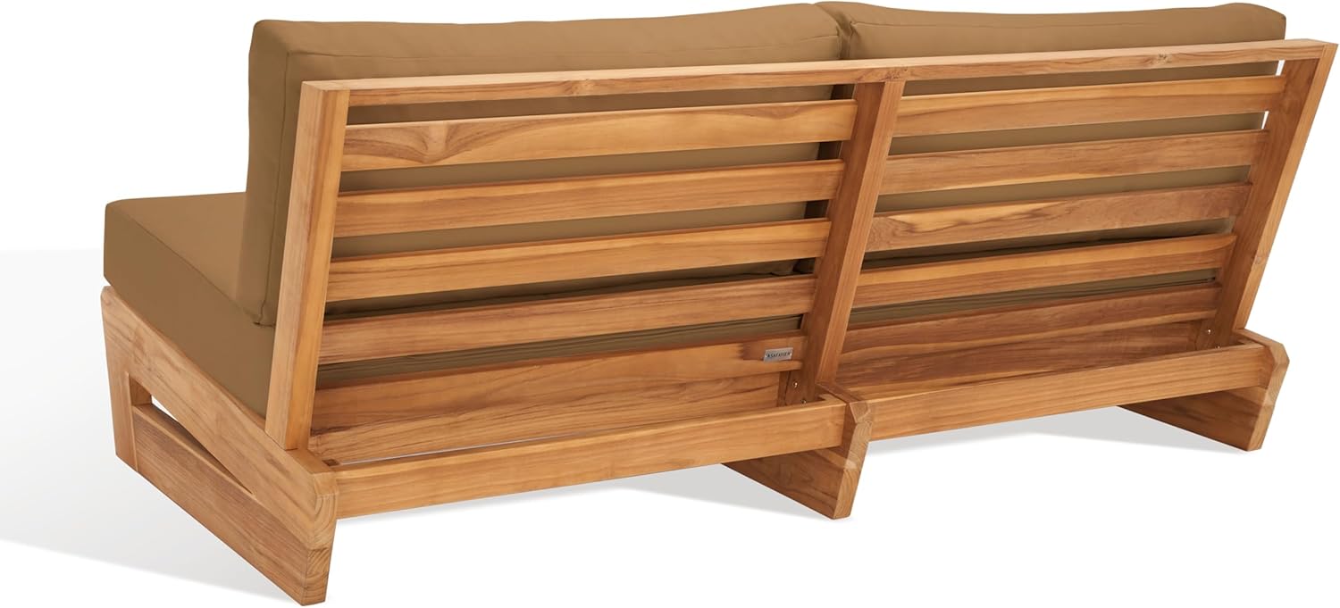 SAFAVIEH Couture Outdoor Collection Julianne Natural/Brown Teak Solid Wood Patio Sofa