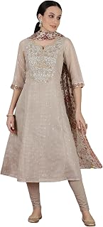 Aurelia Women’s Checked A-Line Kurta Set with Tights and Dupatta for Women