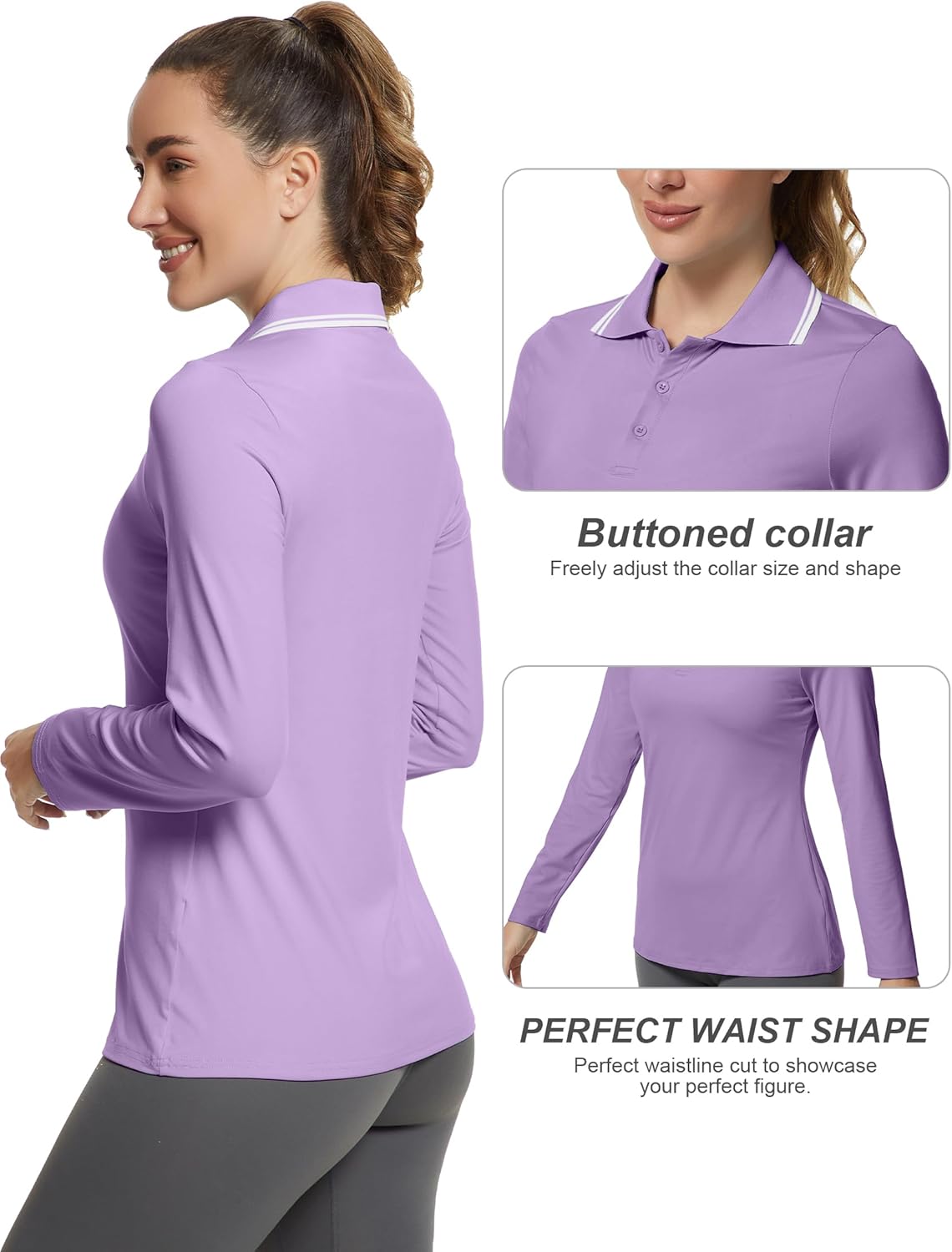 GGOV Women's Golf Polo Shirts Long Sleeve Workout Tops UPF 50+ Sun Protection Quick Dry Lightweight Active Tennis Shirts