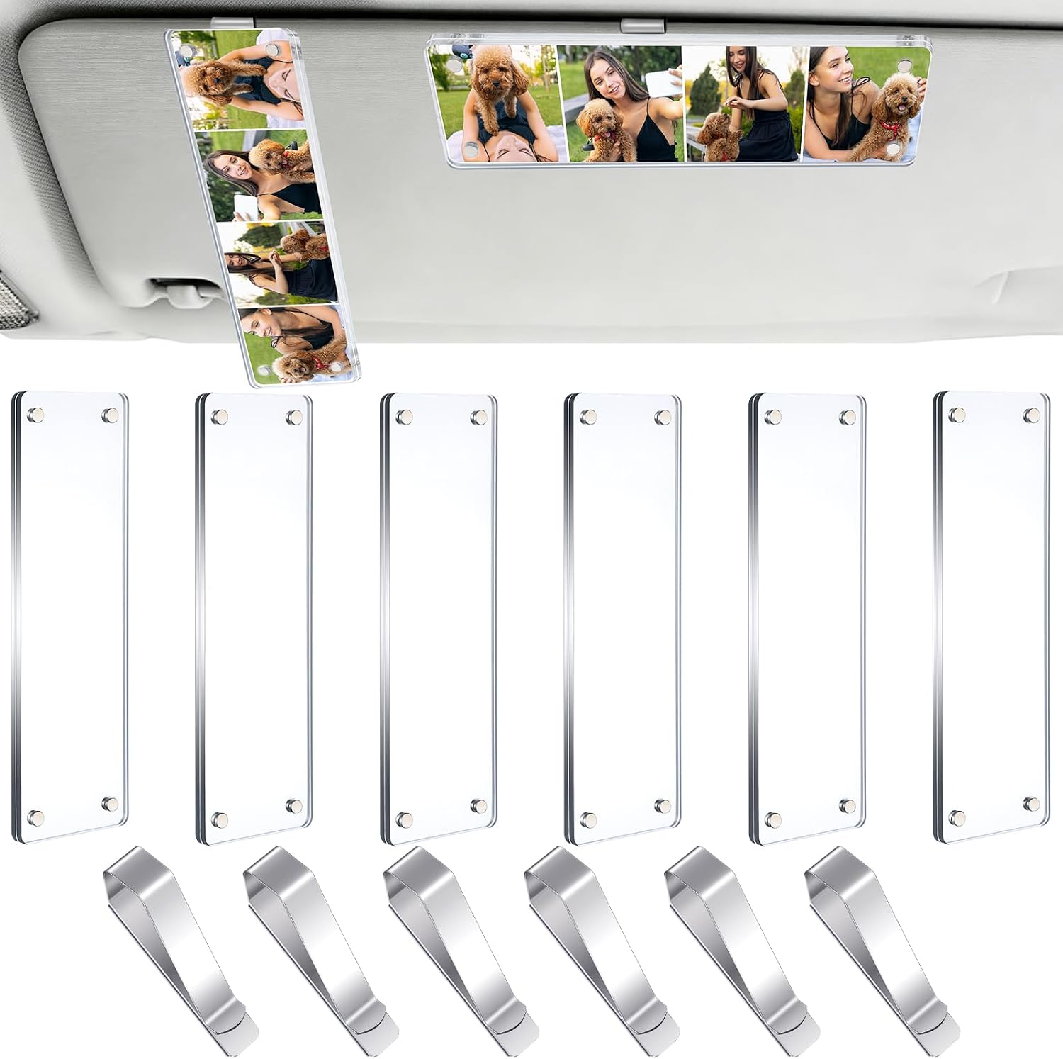 Novabright 6 Pack Photo Strip Magnetic Car Visor Photo Holder Car Picture Holder Clip Personalized Acrylic Frame Sun Visor Picture Clip Hanging Decor Accessories for Mom Husband Family