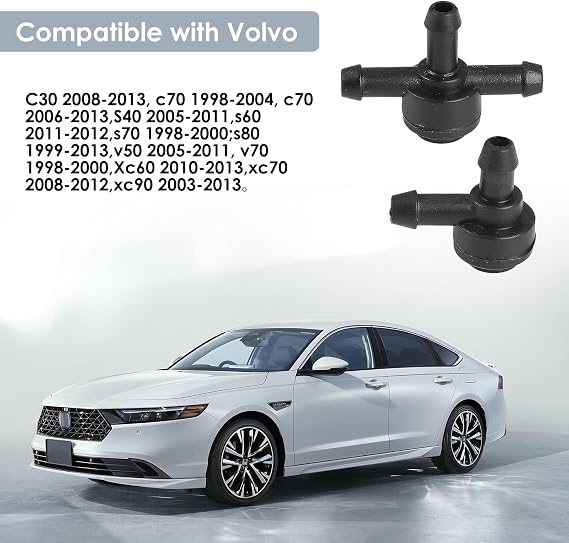 2 Pcs Car Windshield Windscreen Washer Jets Fit for Volvo XC90 C30 C70 S40 S60 S70 S80 V50 V70 XC60 XC70 Washer Check Valve 31391513 9178897 Way (L) 3 Way (T) Connectors Abs Replacement Parts