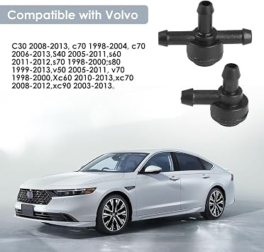 2 Pcs Car Windshield Windscreen Washer Jets Fit for Volvo XC90 C30 C70 S40 S60 S70 S80 V50 V70 XC60 XC70 Washer Check Valve 31391513 9178897 Way (L) 3 Way (T) Connectors Abs Replacement Parts