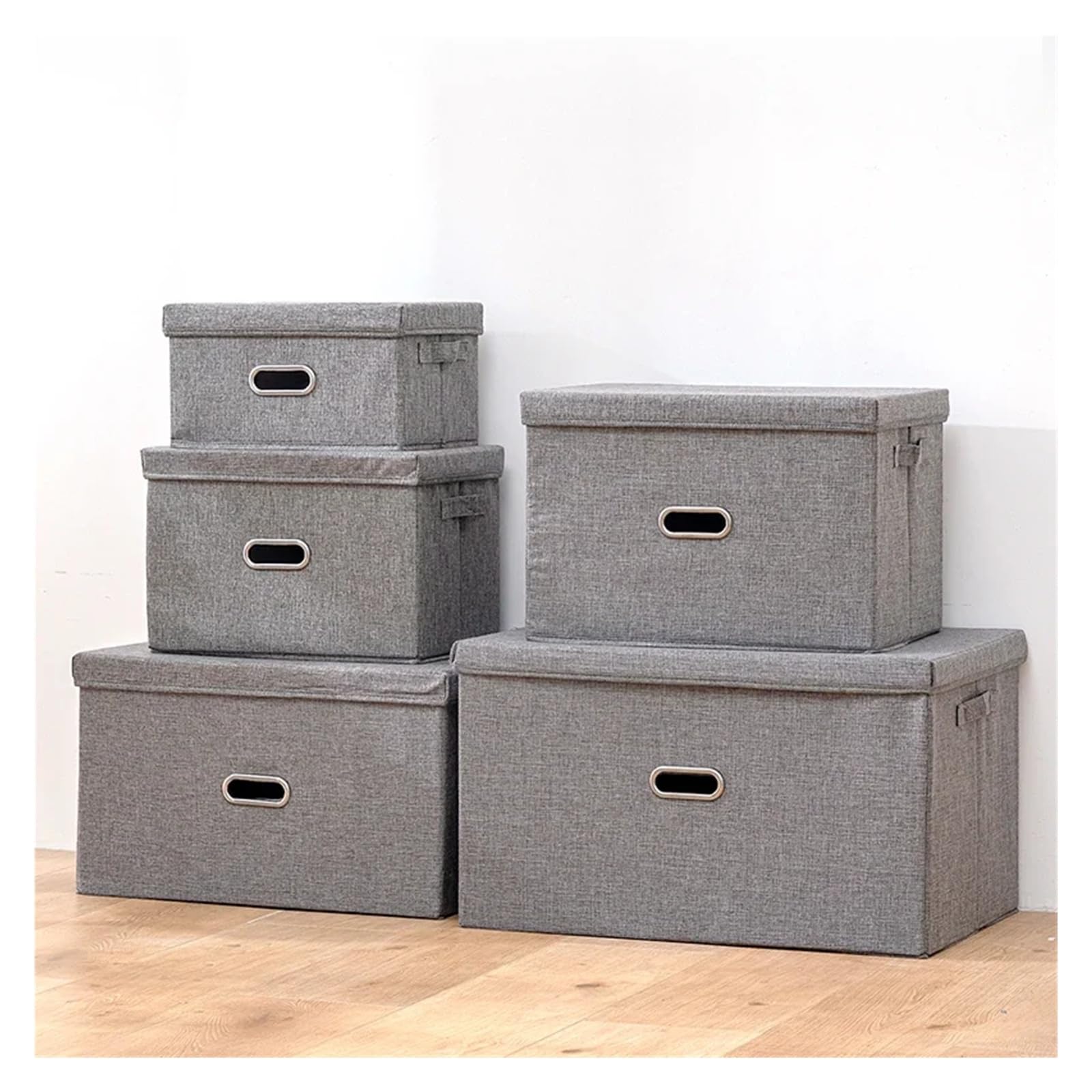 Aufbewahrungsbox Stoff Faltbare Aufbewahrungsbox aus Vliesstoff in Würfelform in 3 Größen mit Deckel(Light Grey,32X24X18CM)