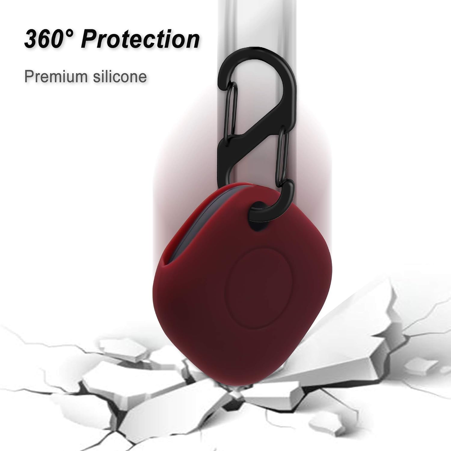 Geiomoo Silicone Case for Galaxy SmartTag, Soft and Flexible, Scratch/Shock Resistant Cover with Carabiner for Galaxy SmartTag Tracker (Wine Red)