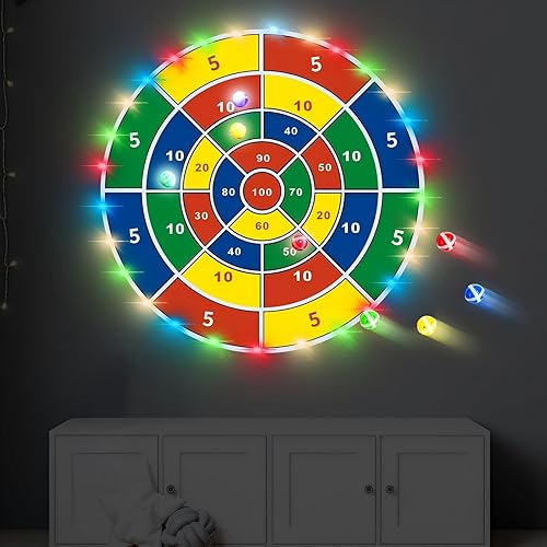 Miniatura 5 de Tablero de dardos LED grande de 36 pulgadas de doble cara con 20 bolas adhesivas LED, planeta gigante de dardos, juguetes deportivos para interiores
