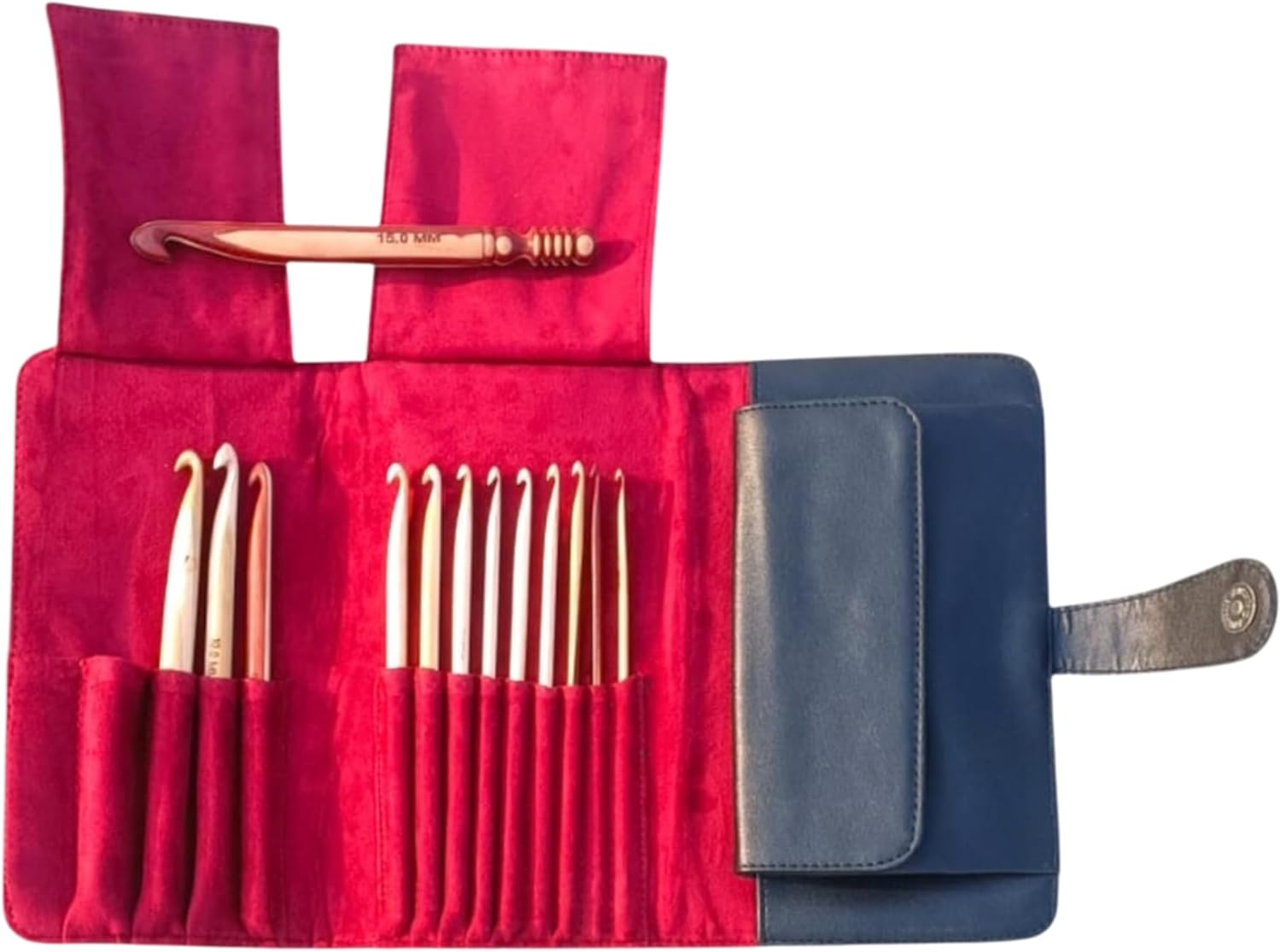 Wooden Crochet Hook Set with Case – 13 Hooks in Leather Storage Pouch – Compact and Travel Friendly Kit for Knitting & Crochet Lovers