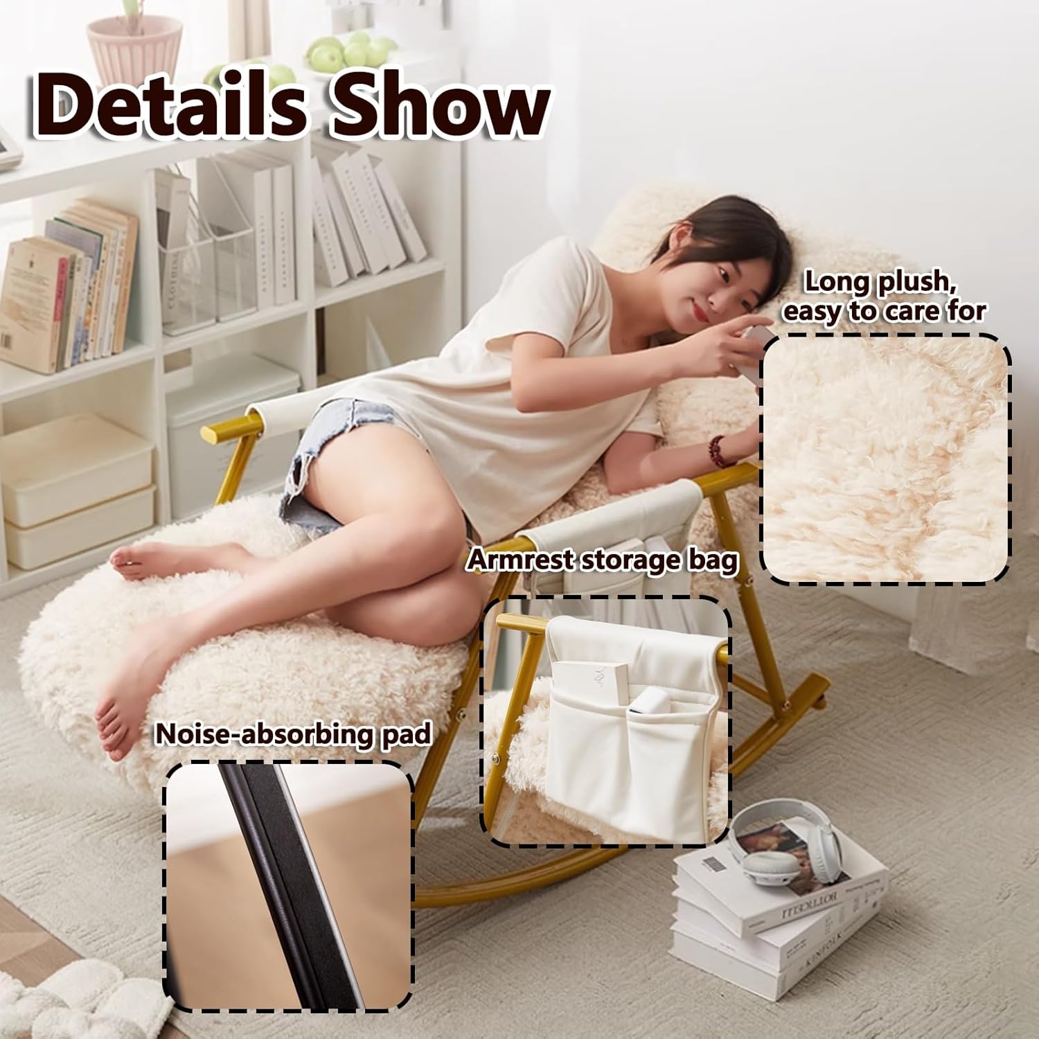 Adjustable Rocking Chair,Patio Rocking Chair, Nursery Nursing Rocking Chair,Metal Rocking Chairs with High Back,Indoor & Outdoor Rocking Chair, with Adjustable Footrest