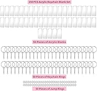 Vista 2 de Juego de 150 llaveros acrílicos en blanco, incluye 50 piezas rectangulares de acrílico en blanco (0.8 x 3.1 in), 50 llaveros y 50 anillos de salto