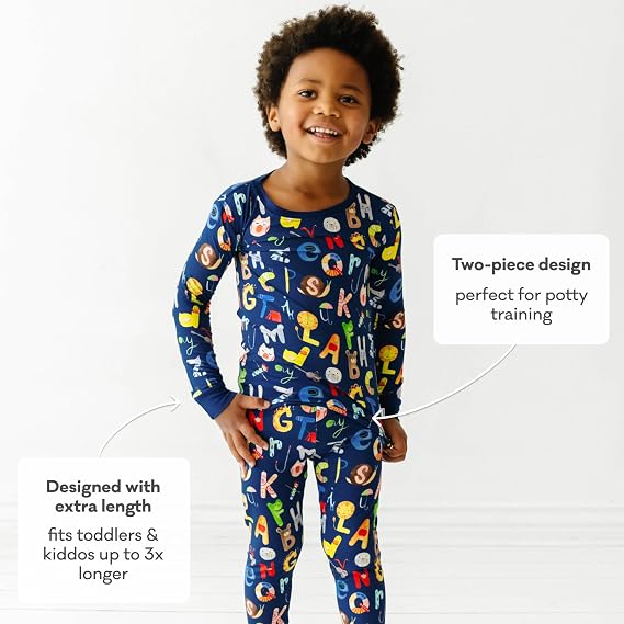 Little Sleepies Two-Piece Pajama Set, Viscose from Bamboo, Toddler Kids PJs | Long sleeve & pants, family matching, eczema-friendly, hypoallergenic, tagless, easy potty training, fits 3x longer, 12M-16Y
