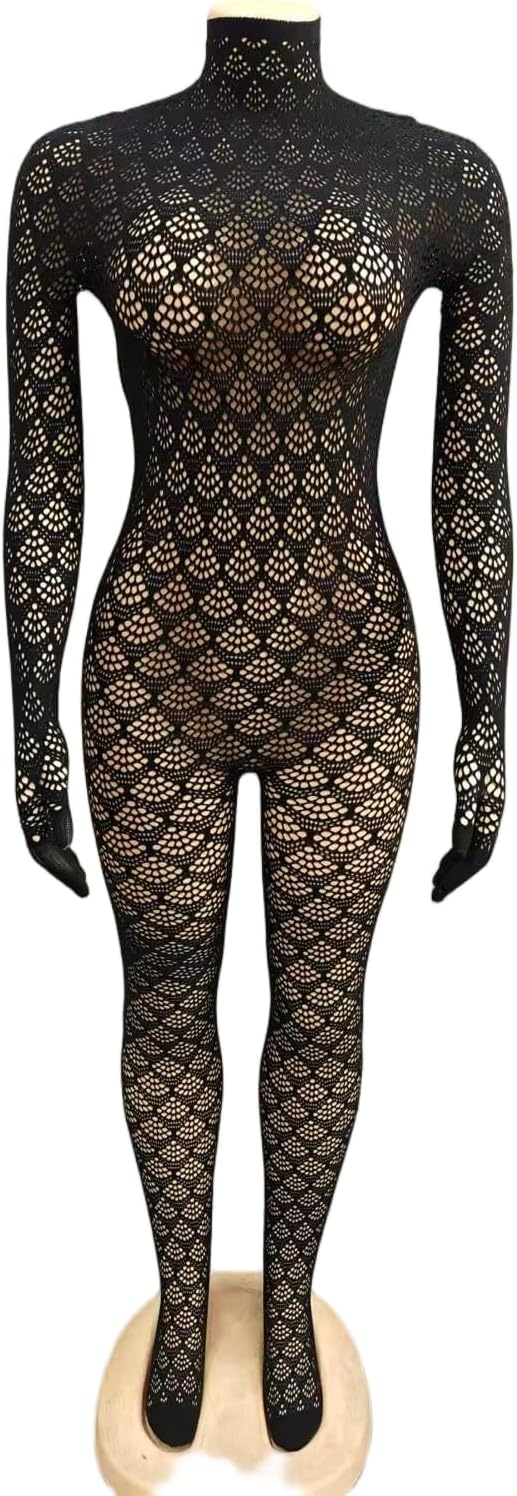 KIZOIEJE Bodystocking for Women Long Sleeve See Through Jumpsuits Sexy Backless Oufits Clubwear