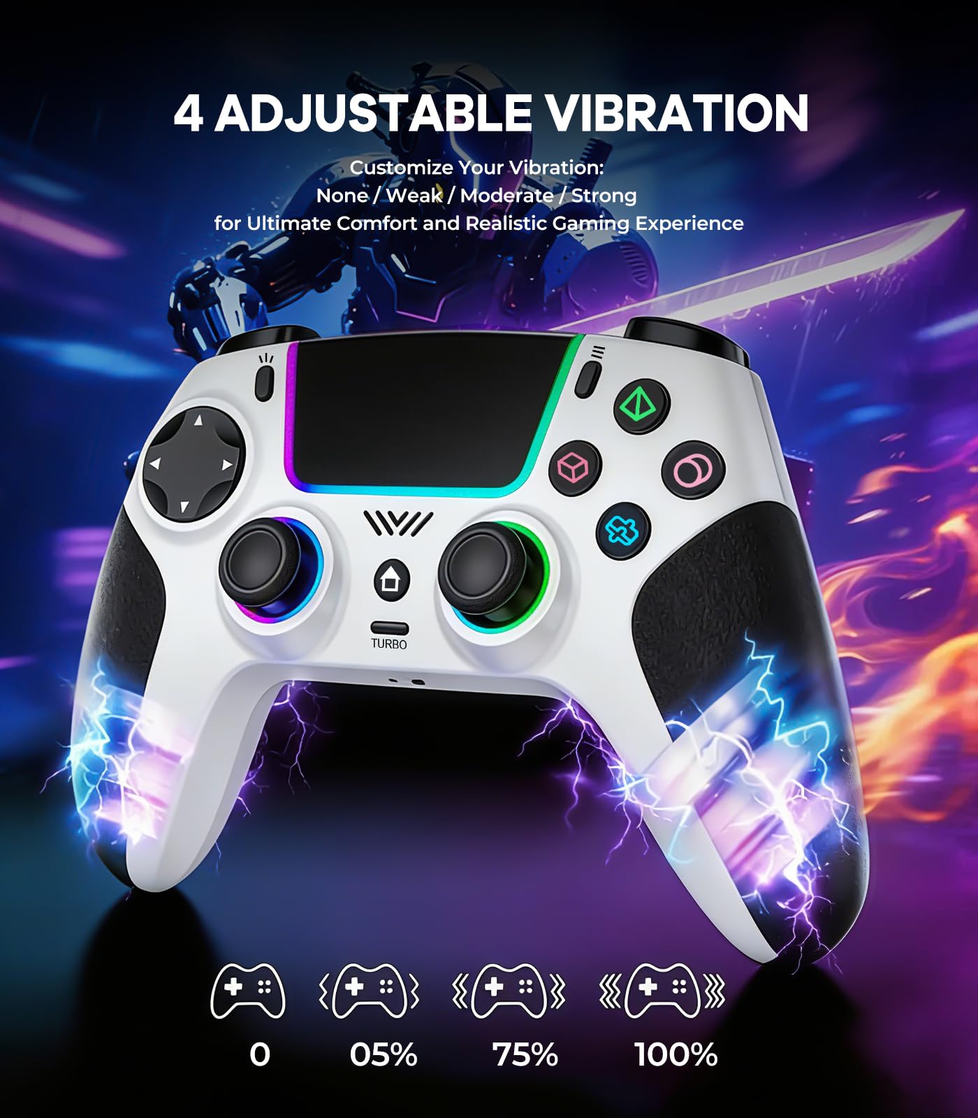SZPACMATE Controller Wireless per PS4/PS3/Switch/PC/iOS/Android/Steam Deck, con 8 Colori RGB/Joystick Effect Hall/Batteria 1000 mAh/Turbo/Doppia Vibrazione/Programmabile/Impugnatura Antiscivolo