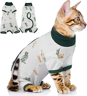 QBLEEV Cat Recovery Suit for Post Surgery, Spay Neuter Suit for Cats, Soft Stretchy Cotton Cat Onesie for Skin Diseases, Anti-Lick Surgical Shirt Pajamas for Abdominal Wound, Kitten Cone Alternative