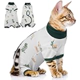 QBLEEV Cat Recovery Suit for Post Surgery, Spay Neuter Suit for Cats, Soft Stretchy Cotton Cat Onesie for Skin Diseases, Anti-Lick Surgical Shirt Pajamas for Abdominal Wound, Kitten Cone Alternative