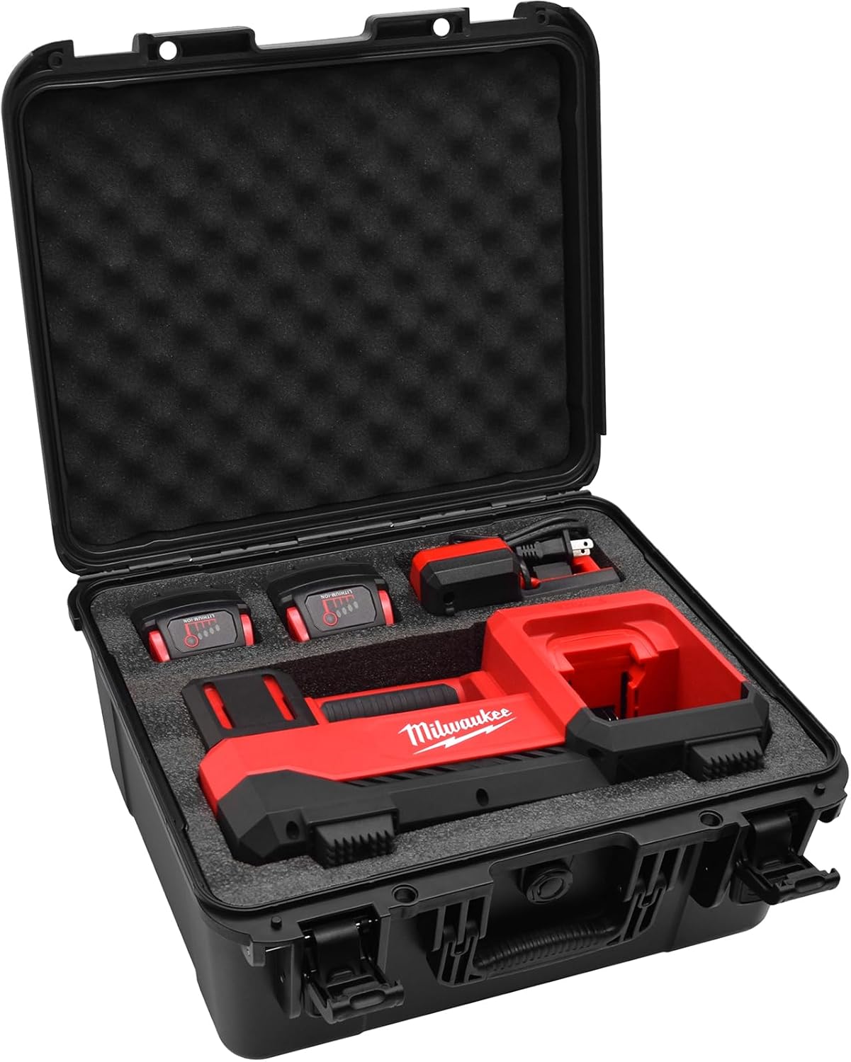 Air Compressor Hard Storage Case for Milwaukee M18 Inflator 2848-20 - Waterproof, Dustproof, Shockproof Air Pump Storage Carrying Bag for Milwaukee Tools, Battery & Charger (Black & Red)
