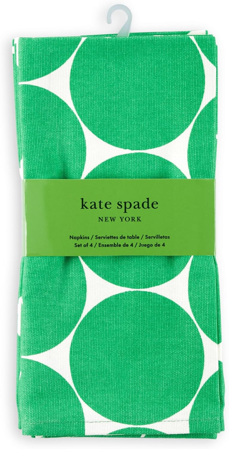 kate spade new york Joy Dot Cloth Napkins 4-Pack Set, 100% Cotton, Machine Washable, Green/Cream, 20"x20"