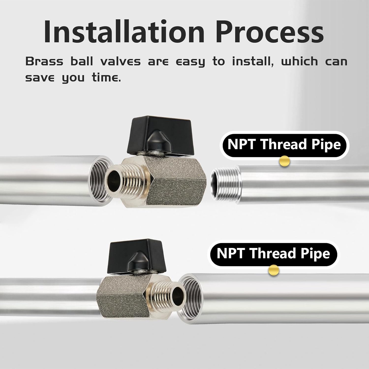 10-Pack Foskan Brass Mini Ball Valve Shut-off Valve with Black Handle, 1/4" NPT Male x 1/4" NPT Female Thread Pipe Fitting