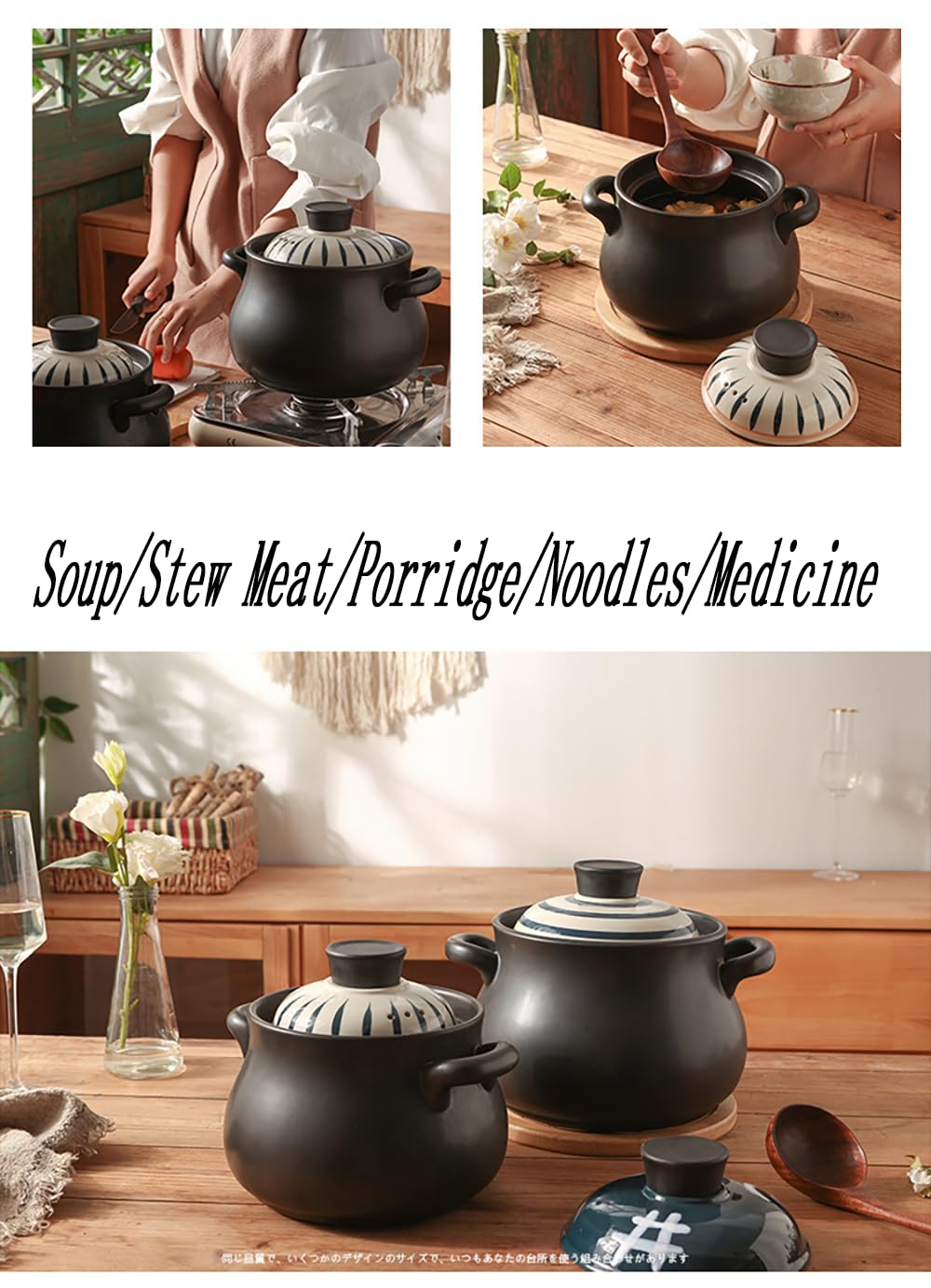 Ceramiczny garnek do duszenia, Ceramiczny czarny garnek gliniany do zapiekania z pokrywką(4.5l)
