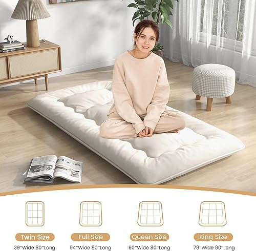 Miniatura 7 de Giantex Colchón japonés de futón, colchón enrollable de tatami con funda lavable y bolsa de transporte, almohadilla de dormir plegable y portátil