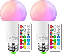 iLC LED Colour Edison Colour Changing Bulb 10W E27 Dimmable RGBW LED Bulbs – RGB 12 Colour Choices – Remote Control Included (Pack of 2)
