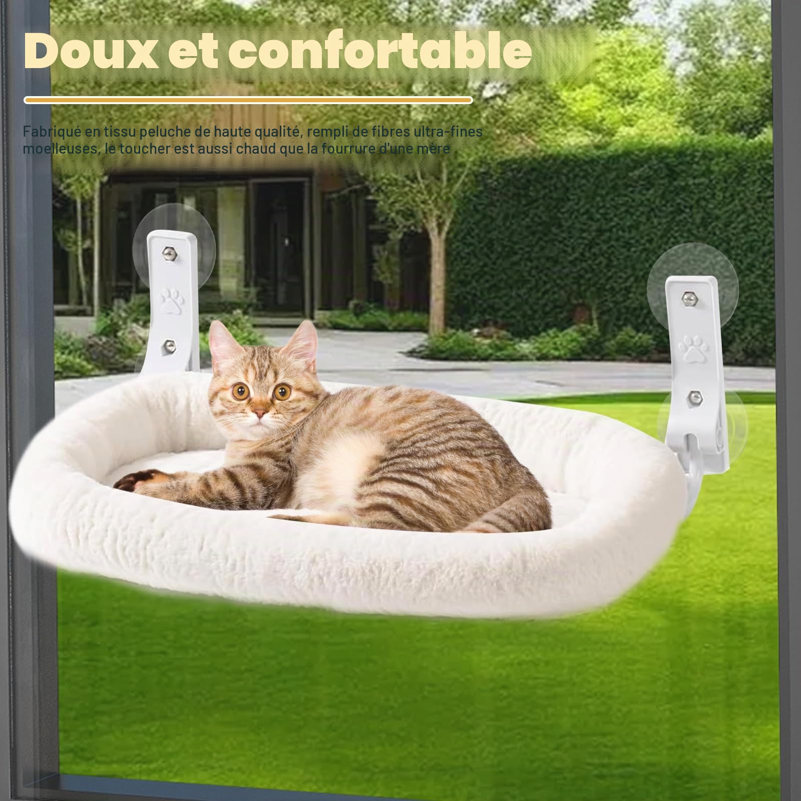 Hamac pour chat : hamac stable pour chat avec housse épaisse amovible, lit pliable pour chat avec ventouses stables jusqu'à 18 kg, blanc