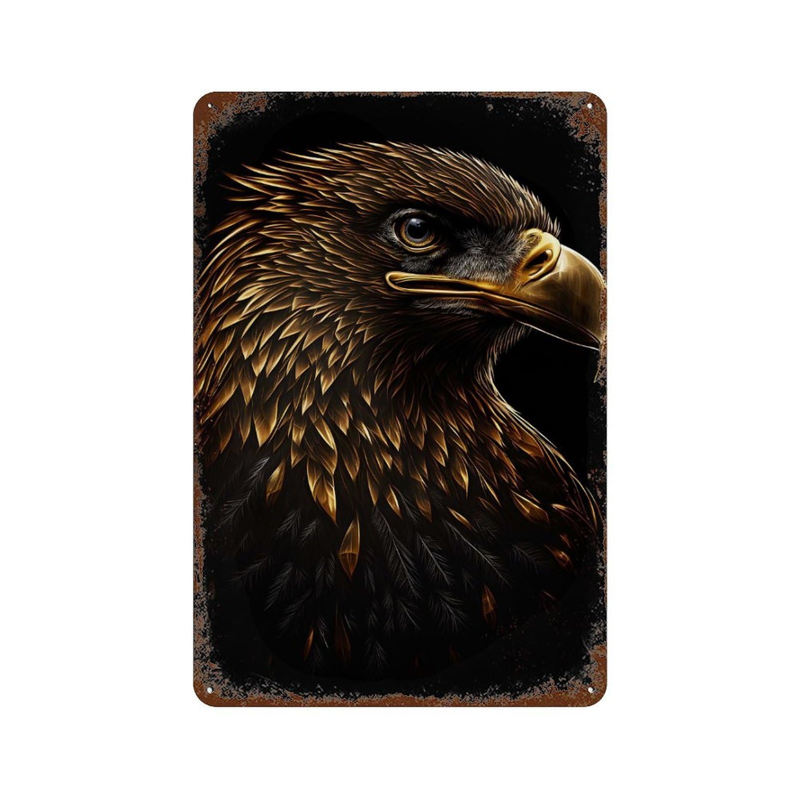 Eagle Black Gold Rust Effect Tin Sign 11.8"x7.9", Decorative Metal Wall Art for Living Room, Hallway And Home Decor