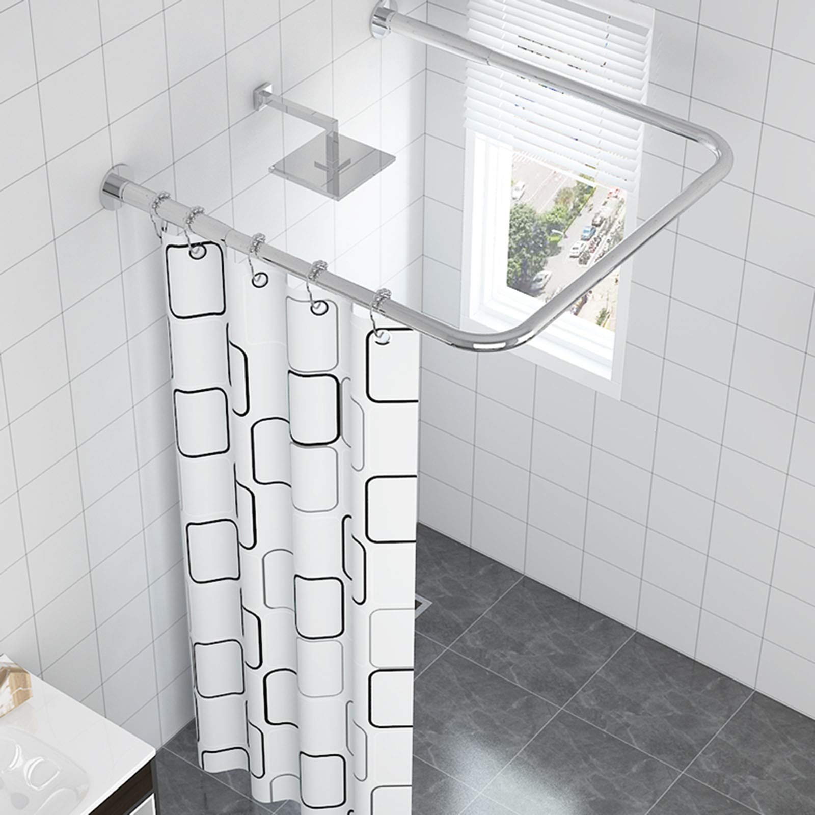 Estensibile Asta per Tenda da Doccia a Forma di U Bastone Tenda Doccia Angolare Regolabile Bastoni in Acciaio Inossidabile per Bagno Angoli o Vasche 80×80×80