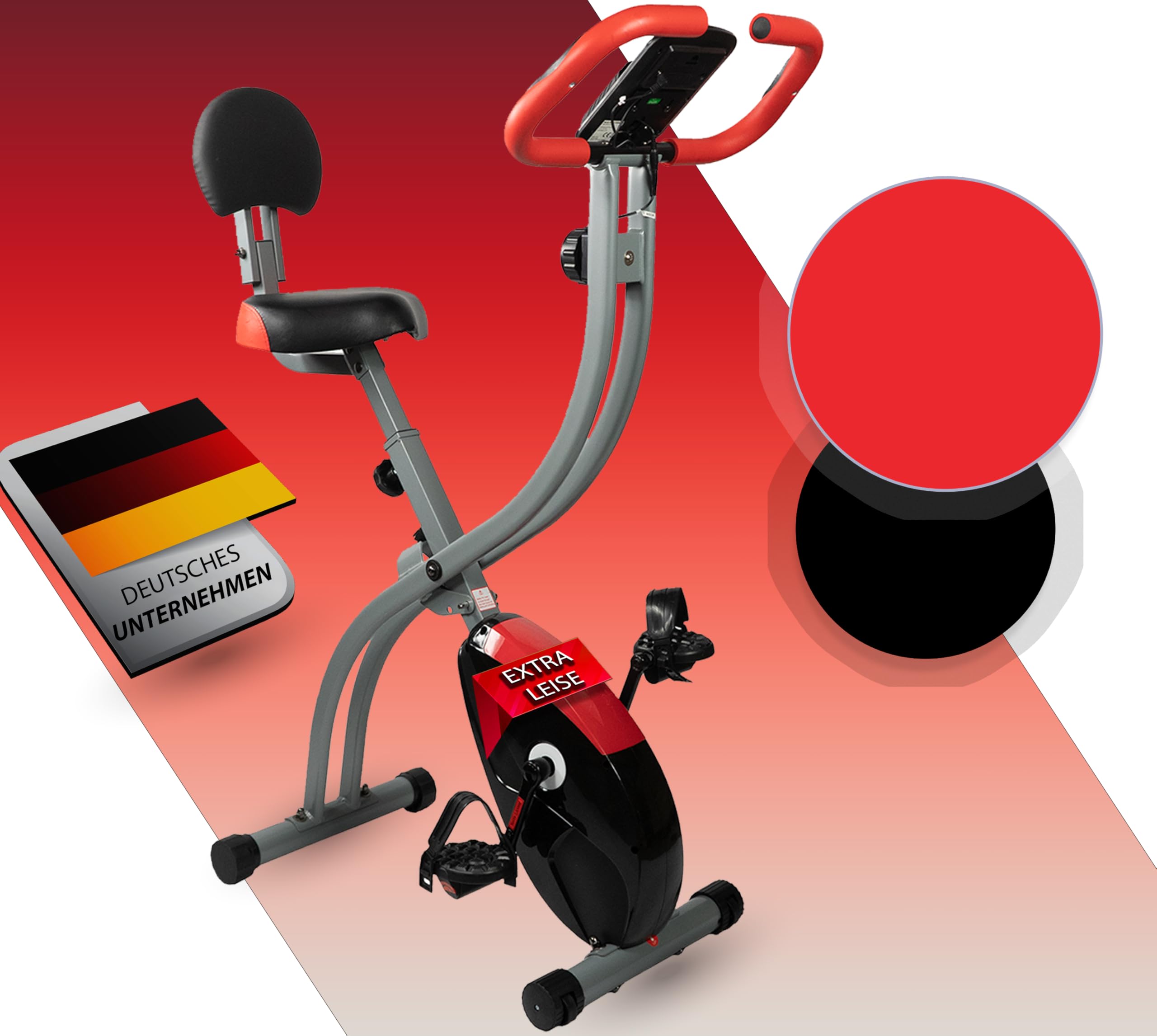 Senioren Heimtrainer, faltbarer Fahrradtrainer, Heimtrainer, Fitnessfahrrad LCD Trainingscomputer, klappbarer Hometrainer, inklusive Pulsmessung, 8 Widerstandsstufen