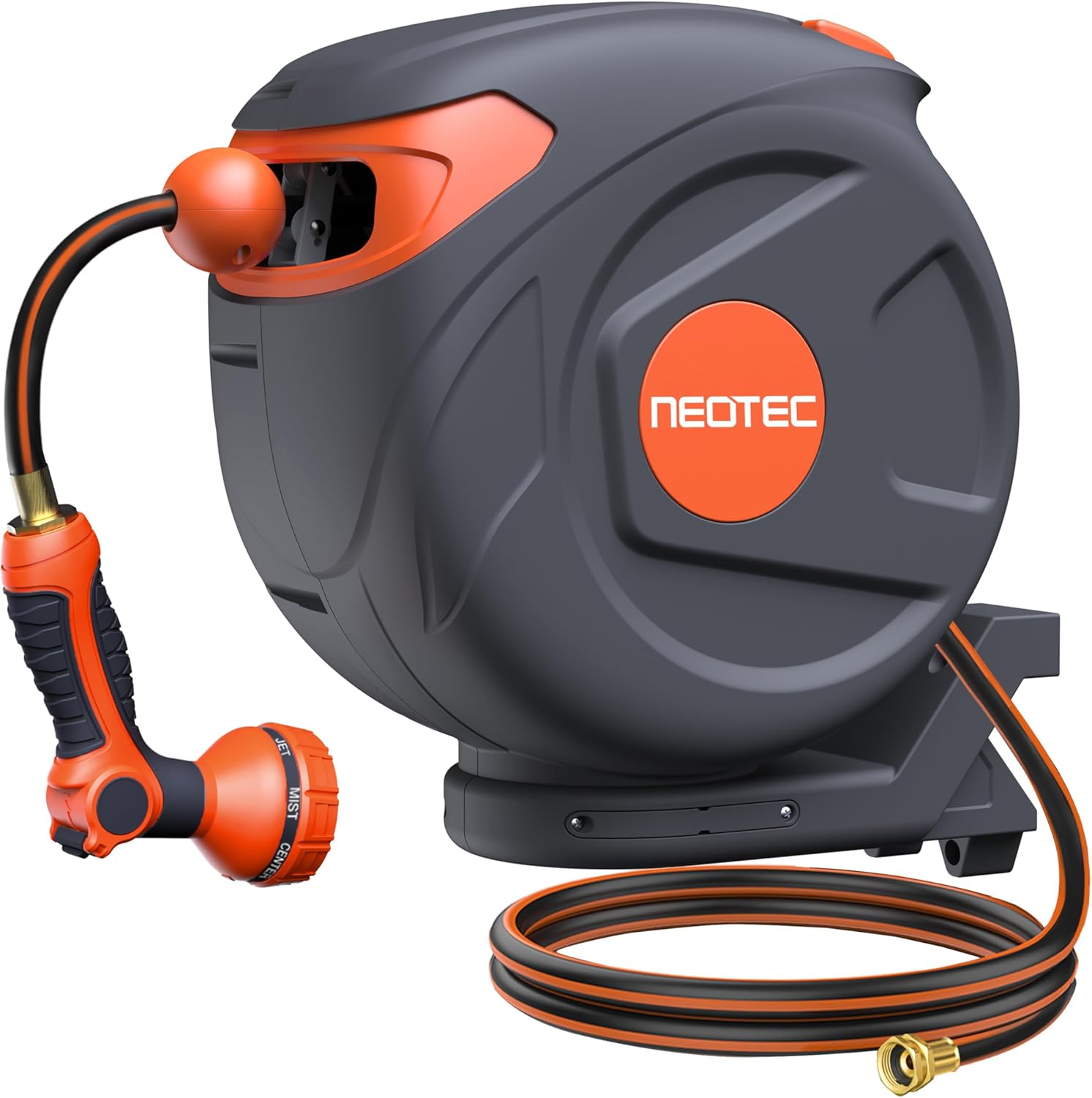 New Retractable Garden Hose Reel 1/2 inch x 85 ft Any Length Lock 9 Pattern Nozzle Wall-Mounted Automatic Slow Return 180° Swivel UV Resistant Heavy Duty Hose Reels for Outside