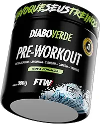 FTW Pré-Treino Diabo Verde em Pó com Cafeína, Aminoácidos Beta‑Alanina e Arginina para Treinos e Atividades Físicas - Pote 300 g (Black Ice)