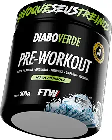 FTW Pré-Treino Diabo Verde em Pó com Cafeína, Aminoácidos Beta‑Alanina e Arginina para Treinos e Atividades Físicas - Pote 300 g (Black Ice)