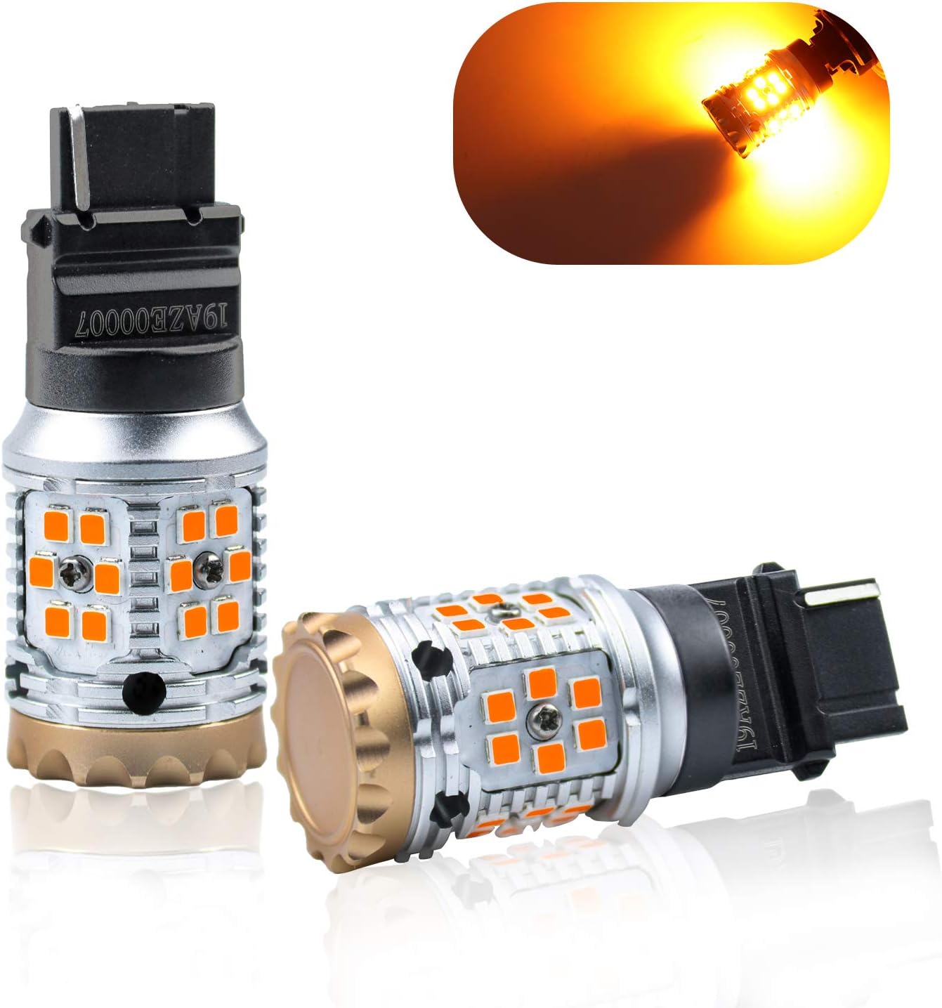 LivTee 3156 3056 P27W LED Turn Signal Light Blinker Bulbs - Error Free Canbus - Anti Hyper Flash, Amber Yellow