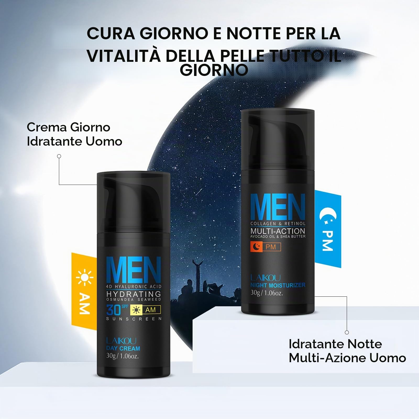 LAIKOU Cura Viso Uomo Kit, 5 pezzi Set per la Cura della Pelle del Viso da Uomo con Detergente Tonico Crema Giorno e Notte BB Cream, Per Pelle Stanca e Spenta, Effetto Idratante e Opacizzante