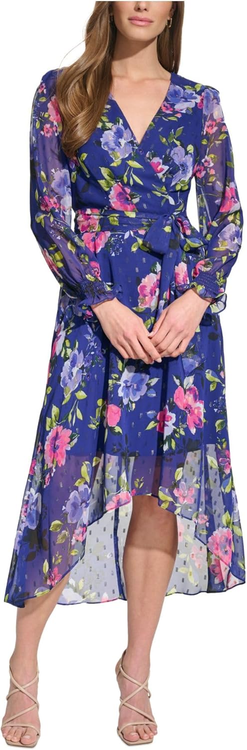 Jessica Howard Womens V Neck Floral High Low Flounce Dress
