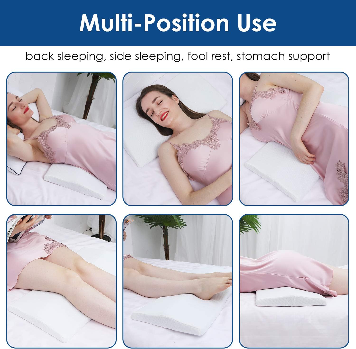 Lumbar Pillow for Sleeping, Back Pain Pillows for Bed, Memory Foam Pillow, Lower Back Pillow, Pregnant Woman, Side, Back and Stomach Sleepers, Washable Breathable Cover