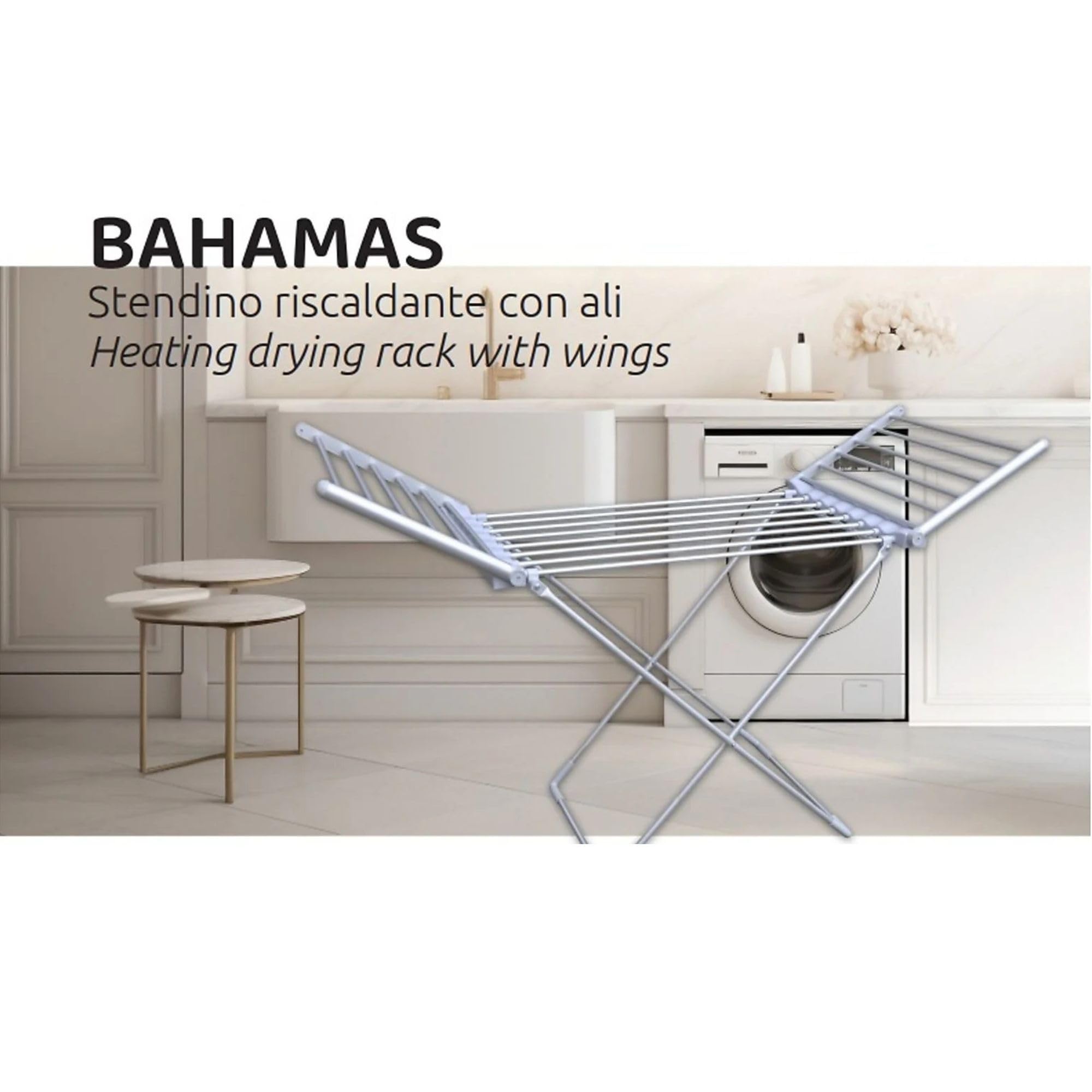 Melchioni Bahamas Stendino Elettrico con 8 + 12 Barre Riscaldanti - Stendibiancheria Richiudibile, 230W, Asciugatura Rapida ed Energeticamente Efficiente