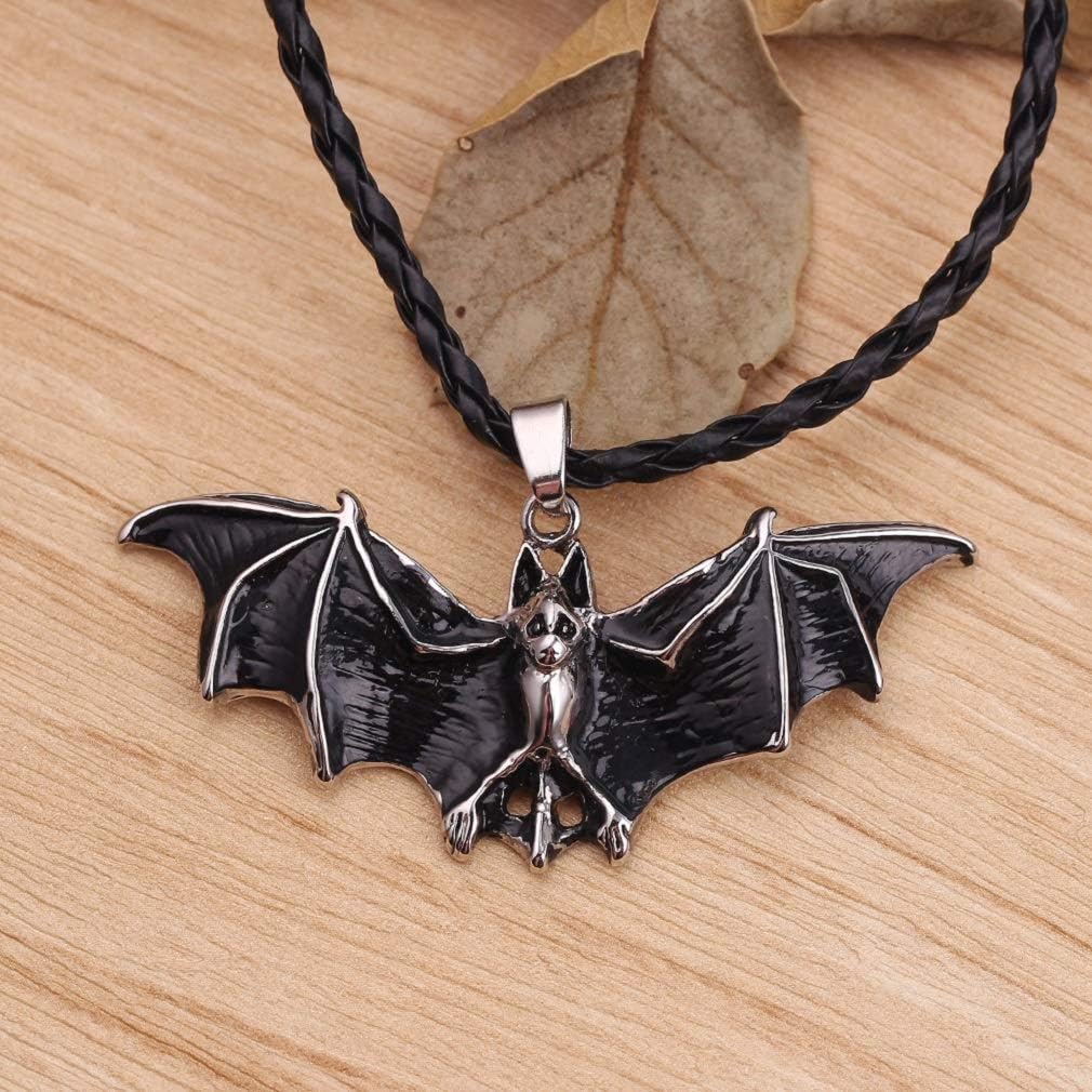 Gothic Black Flying Bat Pendant Necklace With 21.65" Chain, Retro Vampire Jewelry for Men, Halloween Leather Cord, Punk Animal Accessory - Image 7
