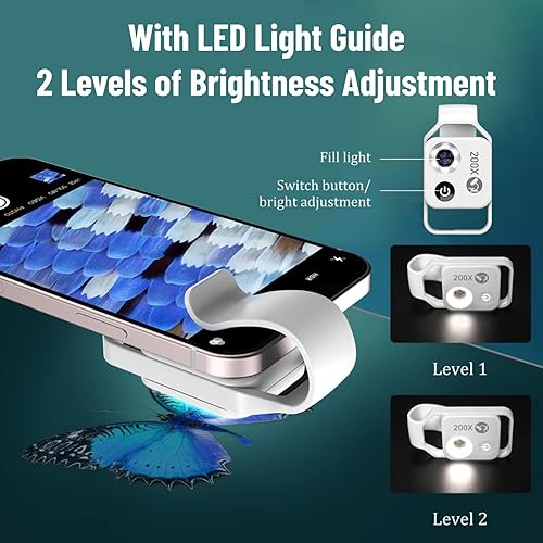 Miniatura 4 de Microscopios de bolsillo para teléfono, zoom 200X clip en microscopios lupa con lente CPL y luz LED, lente microscópica portátil para Huawei para