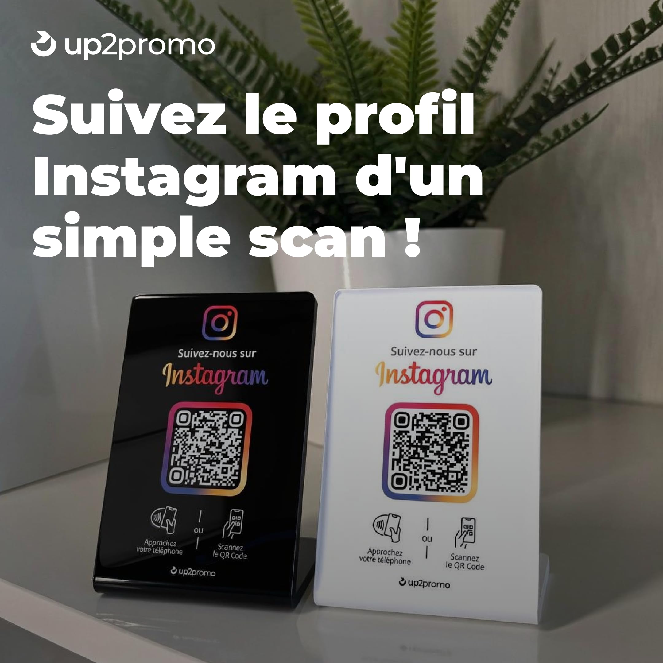 Instagram Présentoir/écran/panneau avec NFC & QR – Aidez vos clients à vous suivre facilement sur Instagram (blanc)