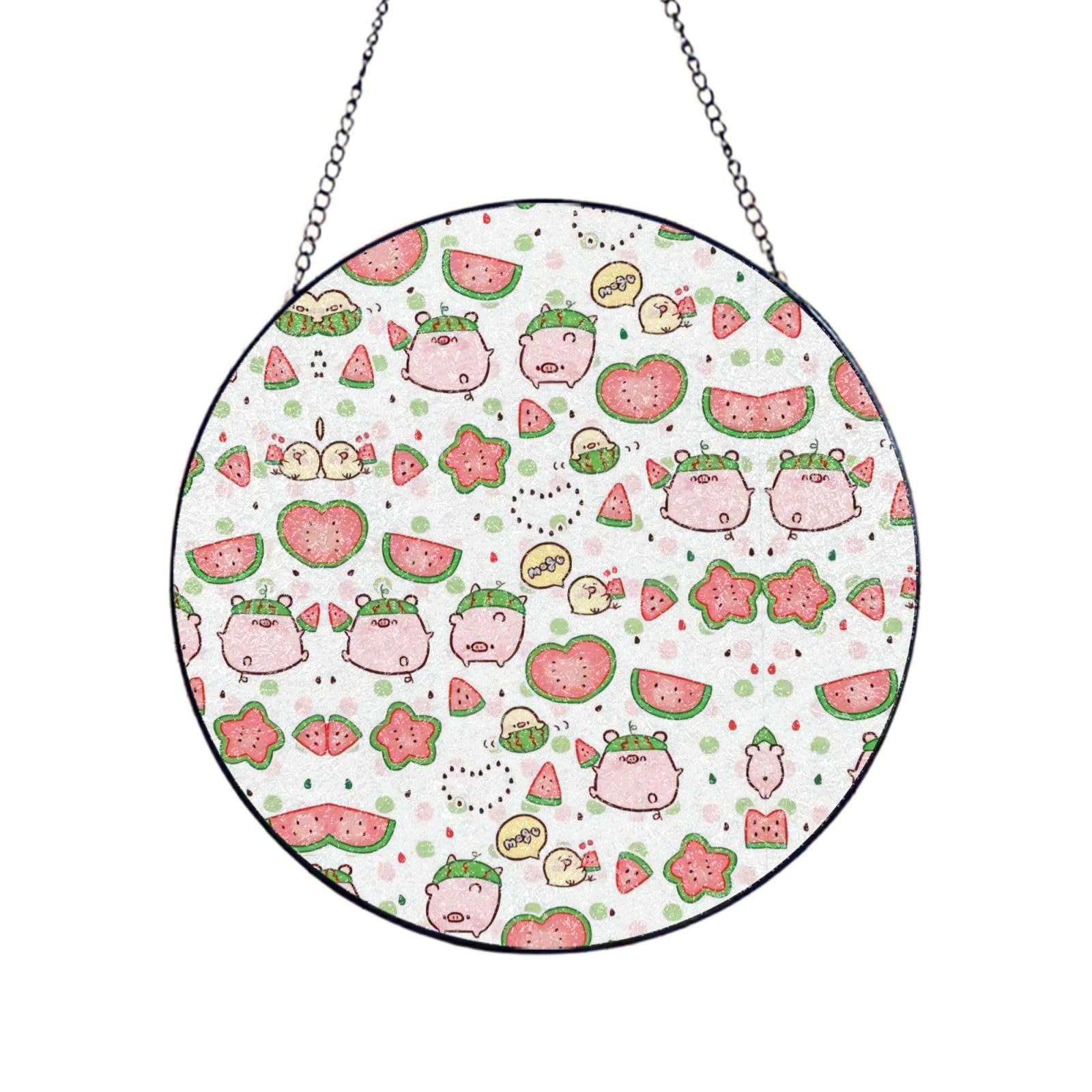 Phayah Cute Pigs Pattern Print Glass Window Hanging Sun Catchers Suncatcher Decor For Birthday For Home Garden Porch 12in（30cm）