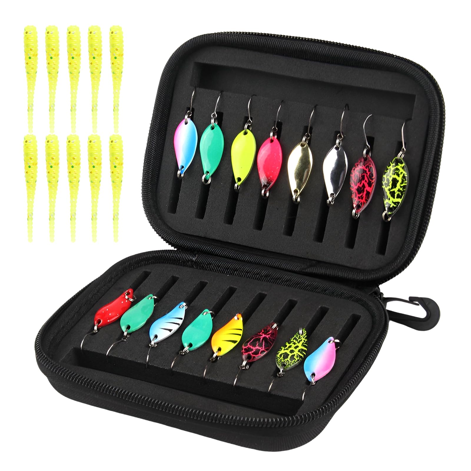RYAN 16 Pezzi Spoon Trout Area Artificiali Spinning Mare 2.5/3.5/5g cuCchiaini Pesca con Borsa Portatile per Pesca alla Trota in Acqua Dolce e Salata Salmerini Esche Artificiali Spinning